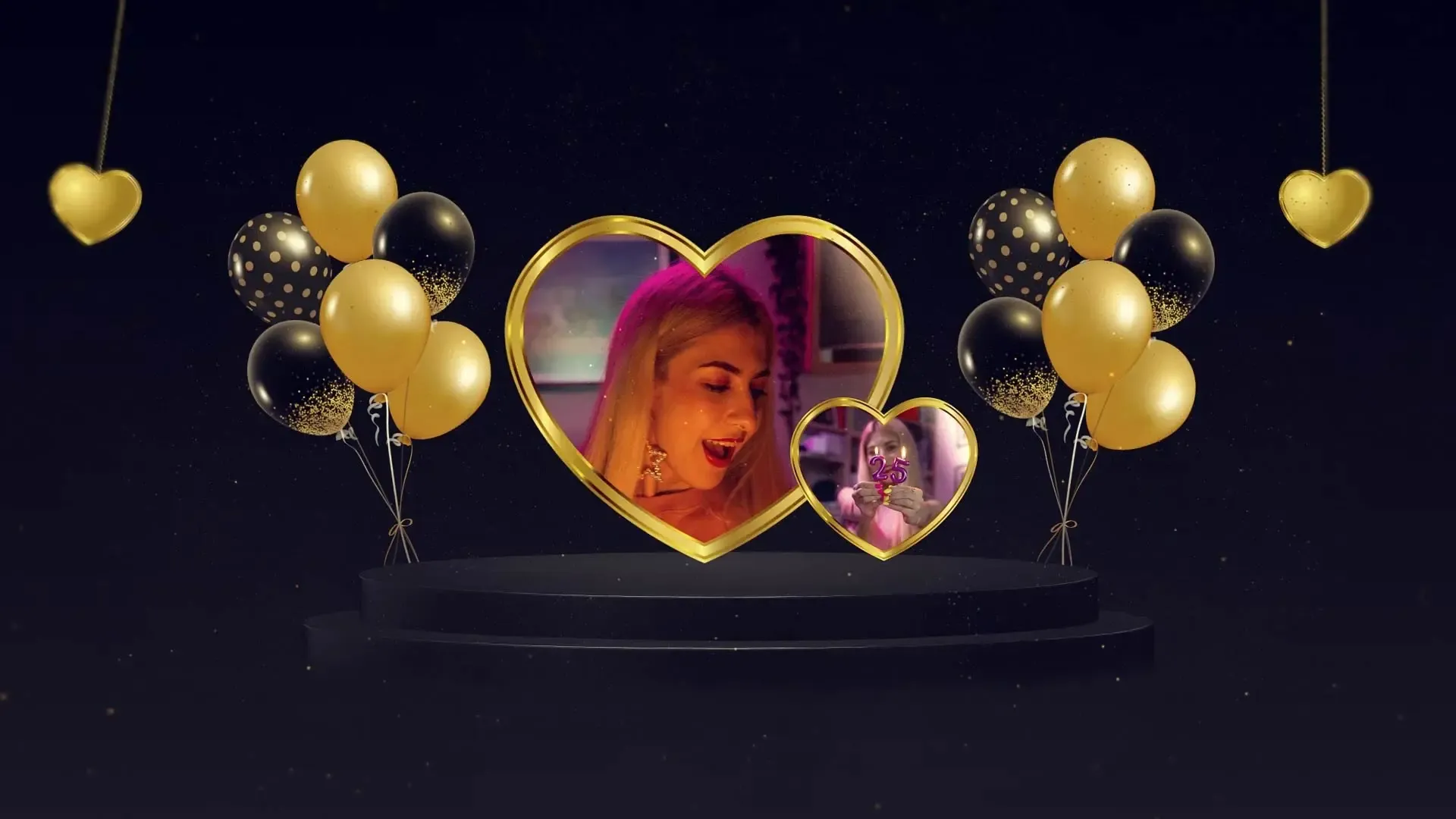 Romantic 3D Gold and Black Birthday Slideshow